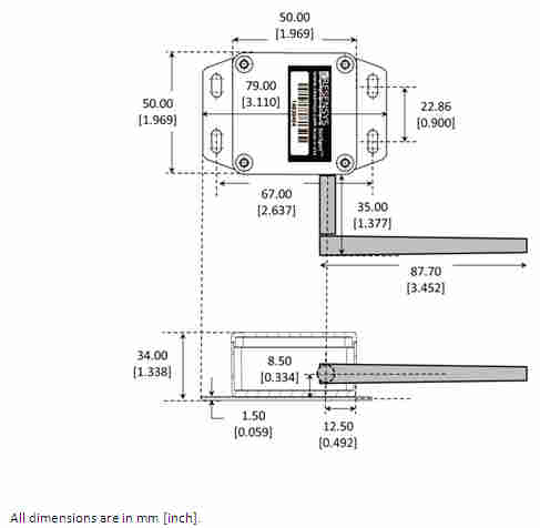 The dimensions of the Wireless Vibration/Acceleration SenSpot sensor