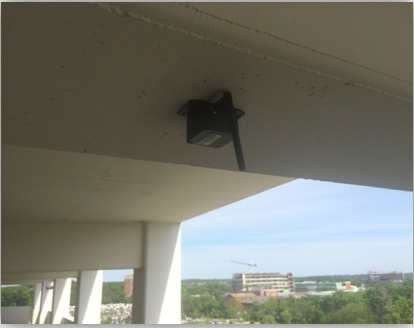 Wireless Vibration/Acceleration SenSpot sensor installed on a girder of the bridge