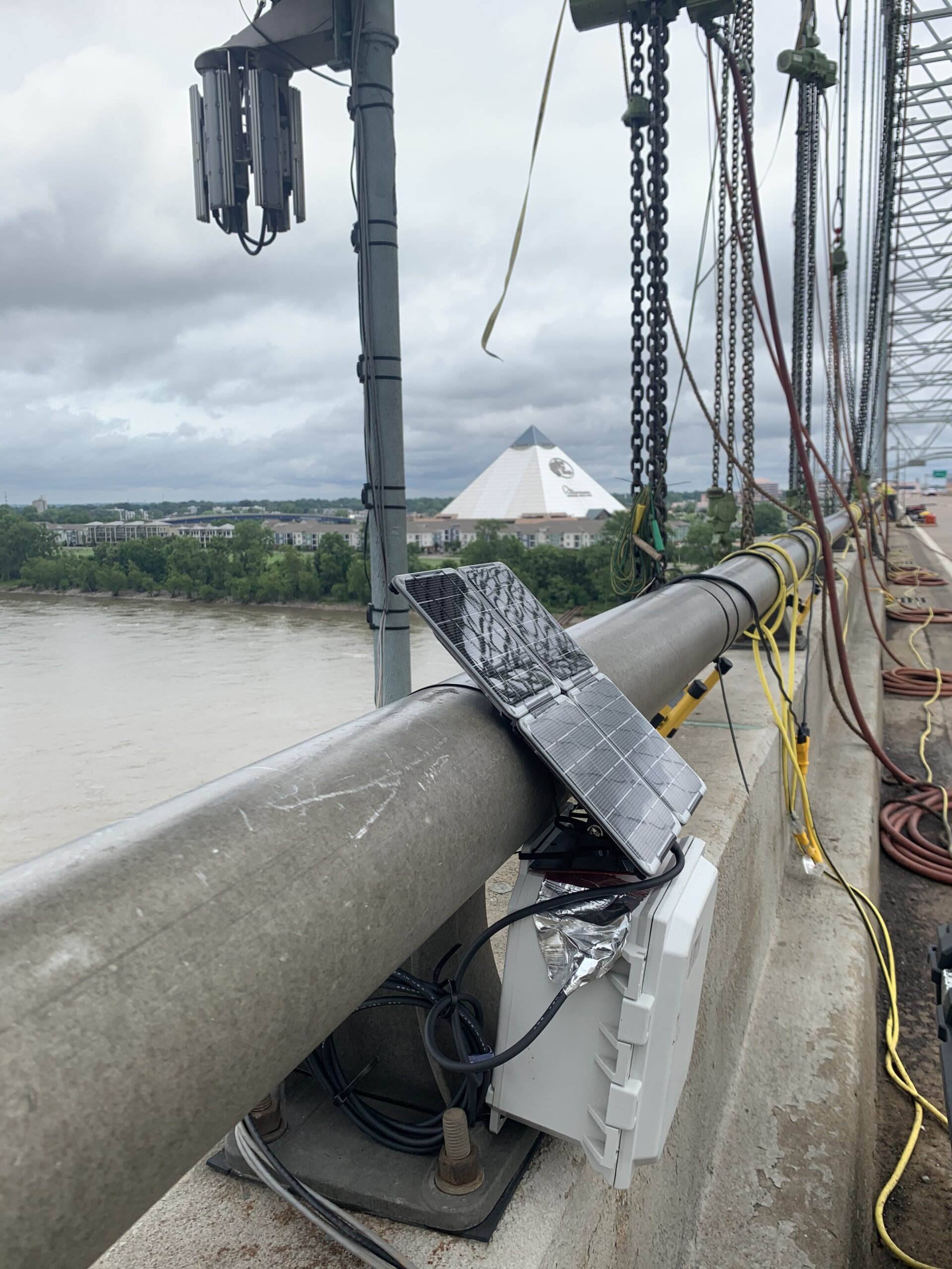 SeniMax (Data Acquisition) on bridge for wireless structural health monitoring I-40 Bridge Detect Cracks Memphis Interstate 40 Bridge Connecting Arkansas and Tennessee