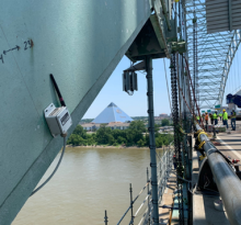 Installed wireless strain gauges SenSpot™ sensors on I-40 bridge