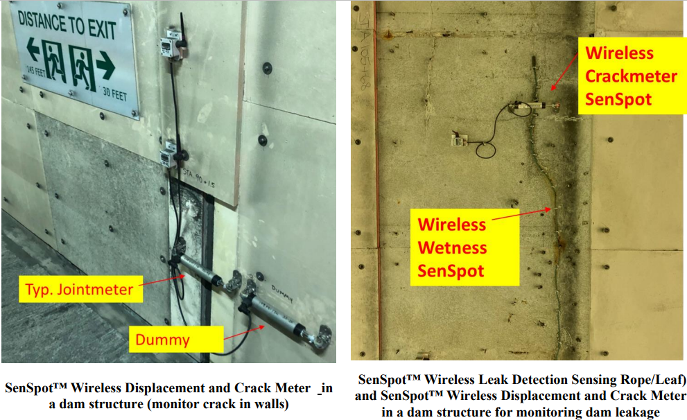 Wireless Senspot sensors in a dam structure
