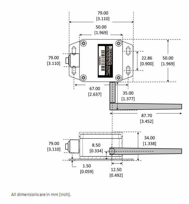 Dimensions of Wireless Humidity &amp Temperatue SenSpot™ sensor