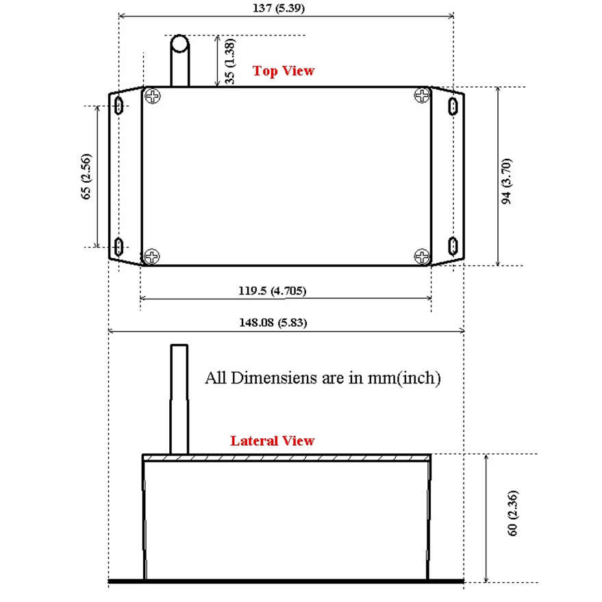 Dimensions of the wireless transmitter of the Wireless Anemometer SenSpot sensor