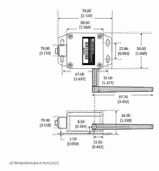Dimensions of Wireless Humidity &amp Temperatue SenSpot™ sensor