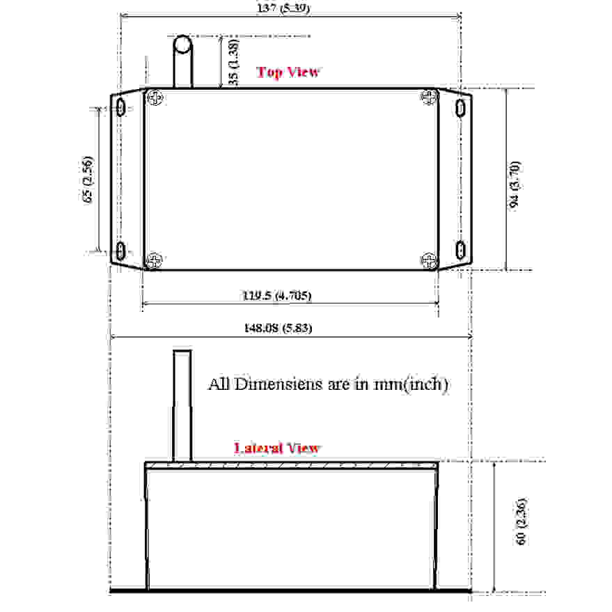 Dimensions of the wireless transmitter of the Wireless Anemometer SenSpot sensor