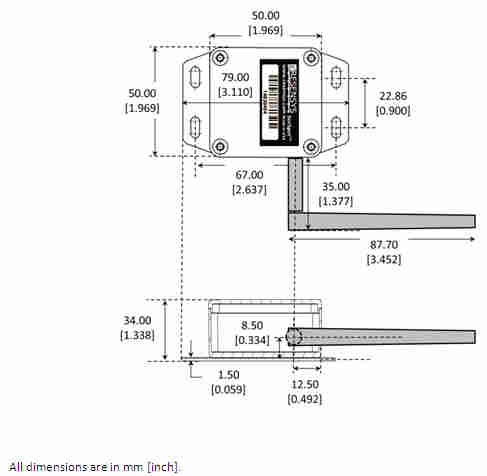 The dimensions of the Wireless Vibration/Acceleration SenSpot sensor